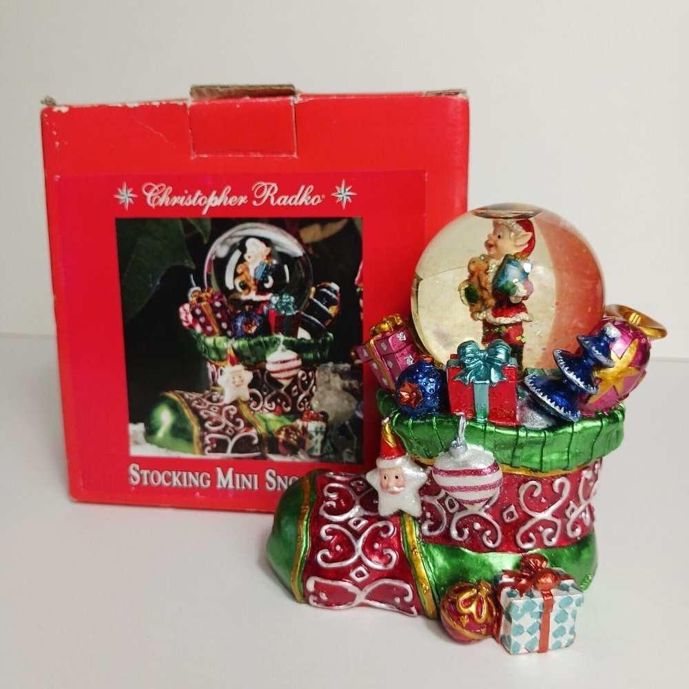 Christopher Radko Stocking Mini Snowglobe Christmas 4 x 4 Presents Santa Claus